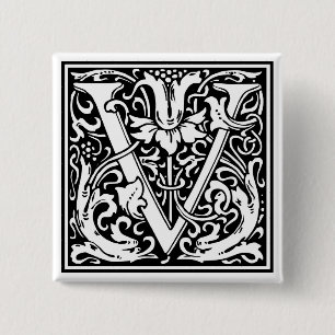 Badge Carré 5 Cm William Morris Alphabet "V"
