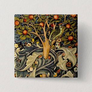 Badge Carré 5 Cm William Morris Bois de Pic Tapisserie Oiseaux Flor