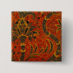 Badge Carré 5 Cm William Morris India Rouge Floral Vintage Classiqu
