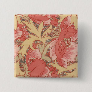 Badge Carré 5 Cm William Morris Poppies Floral Art Nouveau Pattern
