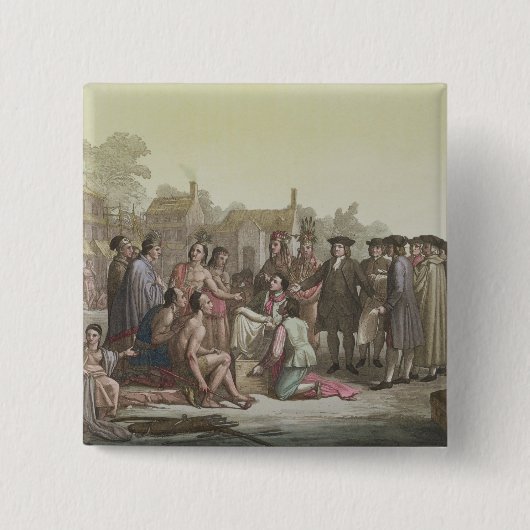 Badge Carré 5 Cm William Penn négociant le traité menant au (Devant)