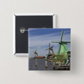 Badge Carré 5 Cm Windmill, Zaanse Schans, Hollande, Pays-Bas 2 (Devant & derrière)
