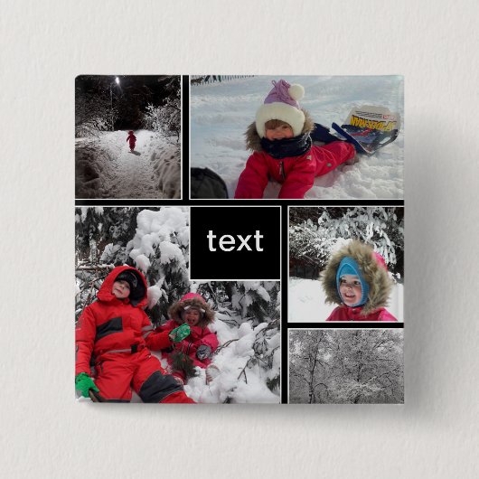 Badge Carré 5 Cm Winter fun kids games snow customizable text perso (Devant)