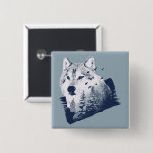 Badge Carré 5 Cm Wolf forestier (Devant & derrière)