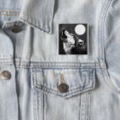 Badge Carré 5 Cm Wolf Howling à Moon (En situation)