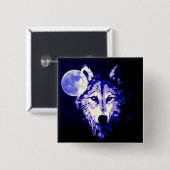 Badge Carré 5 Cm Wolf & Lune noir nuit Collage (Devant & derrière)