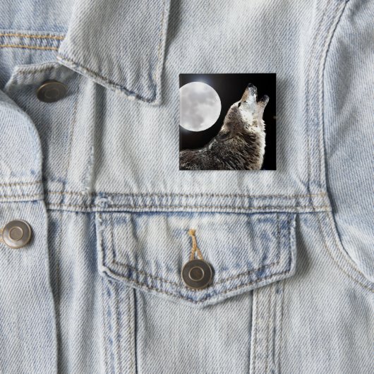 Badge Carré 5 Cm Wolf & Moon (En situation)
