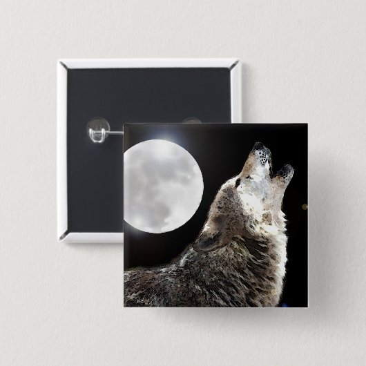 Badge Carré 5 Cm Wolf & Moon (Devant & derrière)