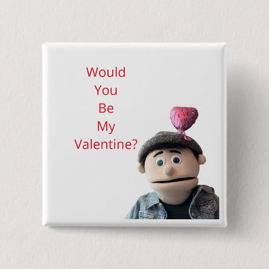 Badge Carré 5 Cm Would You Be My Valentine? (Devant)