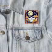 Badge Carré 5 Cm Wow Halloween Thrill (En situation)