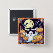 Badge Carré 5 Cm Wow Halloween Thrill (Devant & derrière)