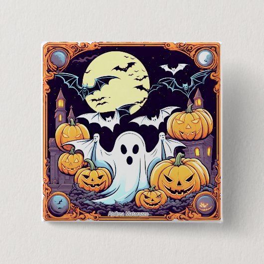 Badge Carré 5 Cm Wow Halloween Thrill (Devant)