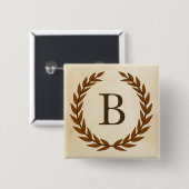 Badge Carré 5 Cm Wreath Laurel sur le monogramme de parchemin initi (Devant & derrière)