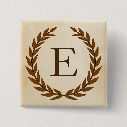 Badge Carré 5 Cm Wreath Laurel sur le monogramme initial E (Devant)