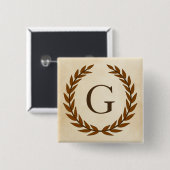 Badge Carré 5 Cm Wreath Laurel sur le monogramme initial G (Devant & derrière)