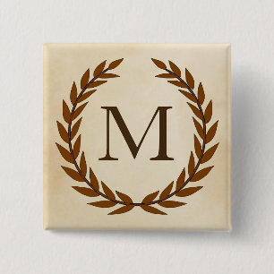 Badge Carré 5 Cm Wreath Laurel sur le monogramme initial M