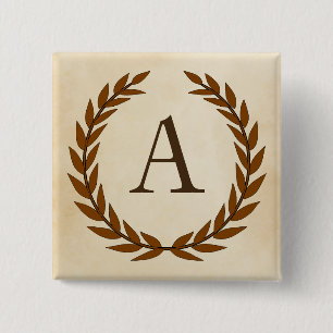 Badge Carré 5 Cm Wreath Laurel sur Parchemin Monogramme initial A