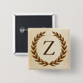 Badge Carré 5 Cm Wreath Laurel sur Parchemin Monogramme initial Z (Devant & derrière)