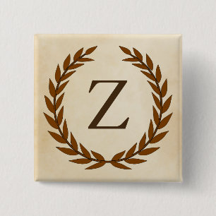 Badge Carré 5 Cm Wreath Laurel sur Parchemin Monogramme initial Z