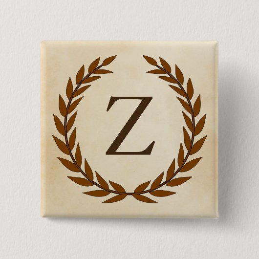 Badge Carré 5 Cm Wreath Laurel sur Parchemin Monogramme initial Z (Devant)
