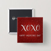 Badge Carré 5 Cm XOXO Valentine's Day Parties scintillant rouge éti (Devant & derrière)