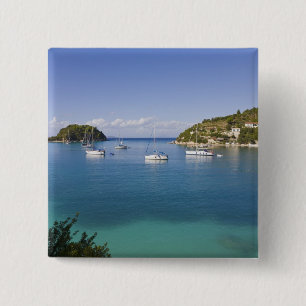 Badge Carré 5 Cm Yachts à l'ancre, Lakka, Paxos, Grèce