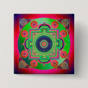 Badge Carré 5 Cm YANTRA - grande roue - vert rose