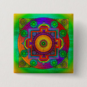 Badge Carré 5 Cm YANTRA - grande roue - violet vert