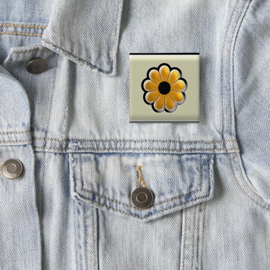 Badge Carré 5 Cm Yellow Flower Square Button – Modern Floral Design (En situation)