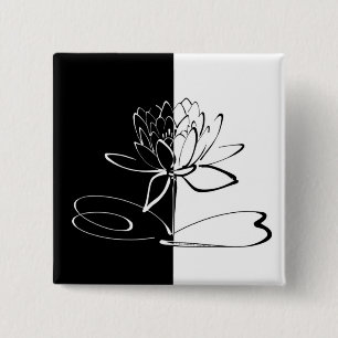 Badge Carré 5 Cm Yin Yang Black Lotus Blossom