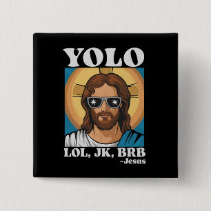 Badge Carré 5 Cm YOLO LOL MDR A+ Jésus drôle de Pâques