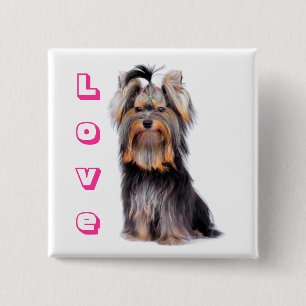 Badge Carré 5 Cm Yorkshire Terrier chiot chien rose amour Yorkie