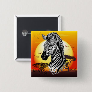 Badge Carré 5 Cm Zebra African Savanna Wild Animal