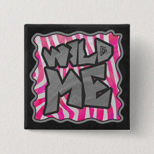 Badge Carré 5 Cm Zebra Hot Rose et White Wild Me