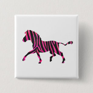 Badge Carré 5 Cm Zebra Silhouette noir et rose chaud