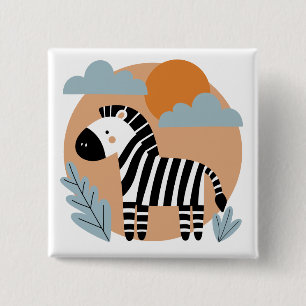 Badge Carré 5 Cm Zèbre Fantaisiste Influence Scandinave