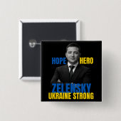 Badge Carré 5 Cm Zelensky Hope Héros Ukraine forte (Devant & derrière)
