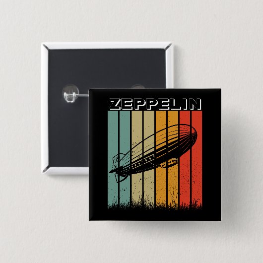 Badge Carré 5 Cm Zeppelin Rétro Dirigible Aéronef Zepelin Zepplin (Devant & derrière)