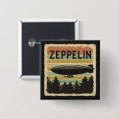 Badge Carré 5 Cm Zeppelin Rétro Dirigible Aéronef Zepelin Zepplin (Devant & derrière)