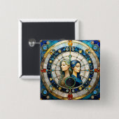 Badge Carré 5 Cm Zodiac - Gemini Les Jumeaux (Devant & derrière)