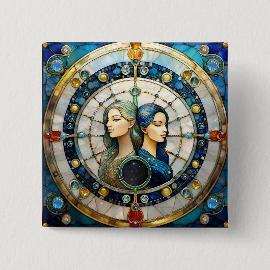 Badge Carré 5 Cm Zodiac - Gemini Les Jumeaux (Devant)