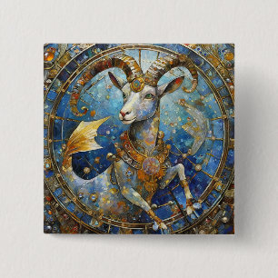 Badge Carré 5 Cm Zodiaque - Capricorne Chèvre de mer