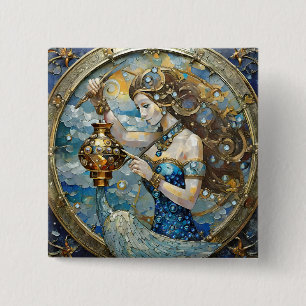 Badge Carré 5 Cm Zodiaque - Verseau Le Porteur d'Eau