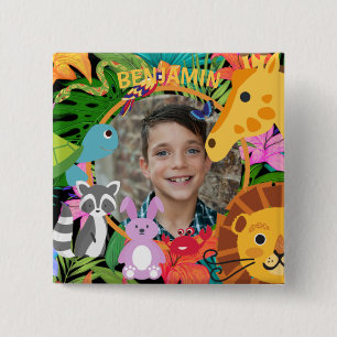 Badge Carré 5 Cm Zoo Wild Animal Jungle Safari Anniversaire de enfa
