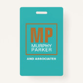 Badge Carré de cuivre turquoise moderne Monogramme Logo  (Dos)