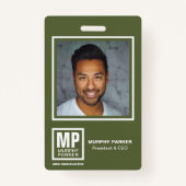 Badge Carré vert olive simple Monogramme Logo Badg photo (Devant)