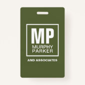 Badge Carré vert olive simple Monogramme Logo Badg photo (Dos)