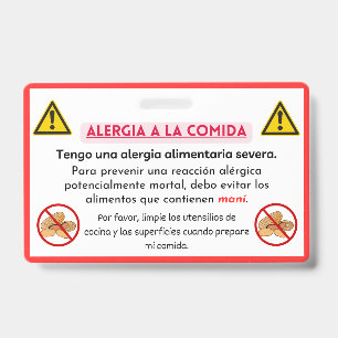 Badge Carte Chef d'alerte d'allergie aux arachides espag