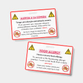 Badge Carte Chef d'alerte d'allergie aux arachides espag (Avant & arrière)