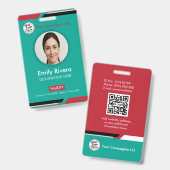 Badge Carte d'accès professionnelle sarcelle et rouge av (Avant & arrière)